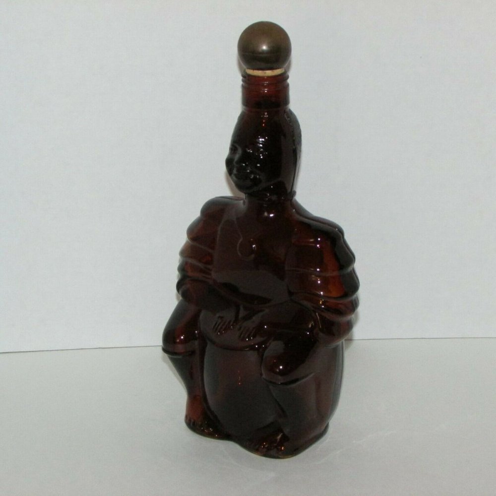 Vintage Brown Glass Liquor Bottle Limbo Drummer Home Bar Pub Decor Collectible